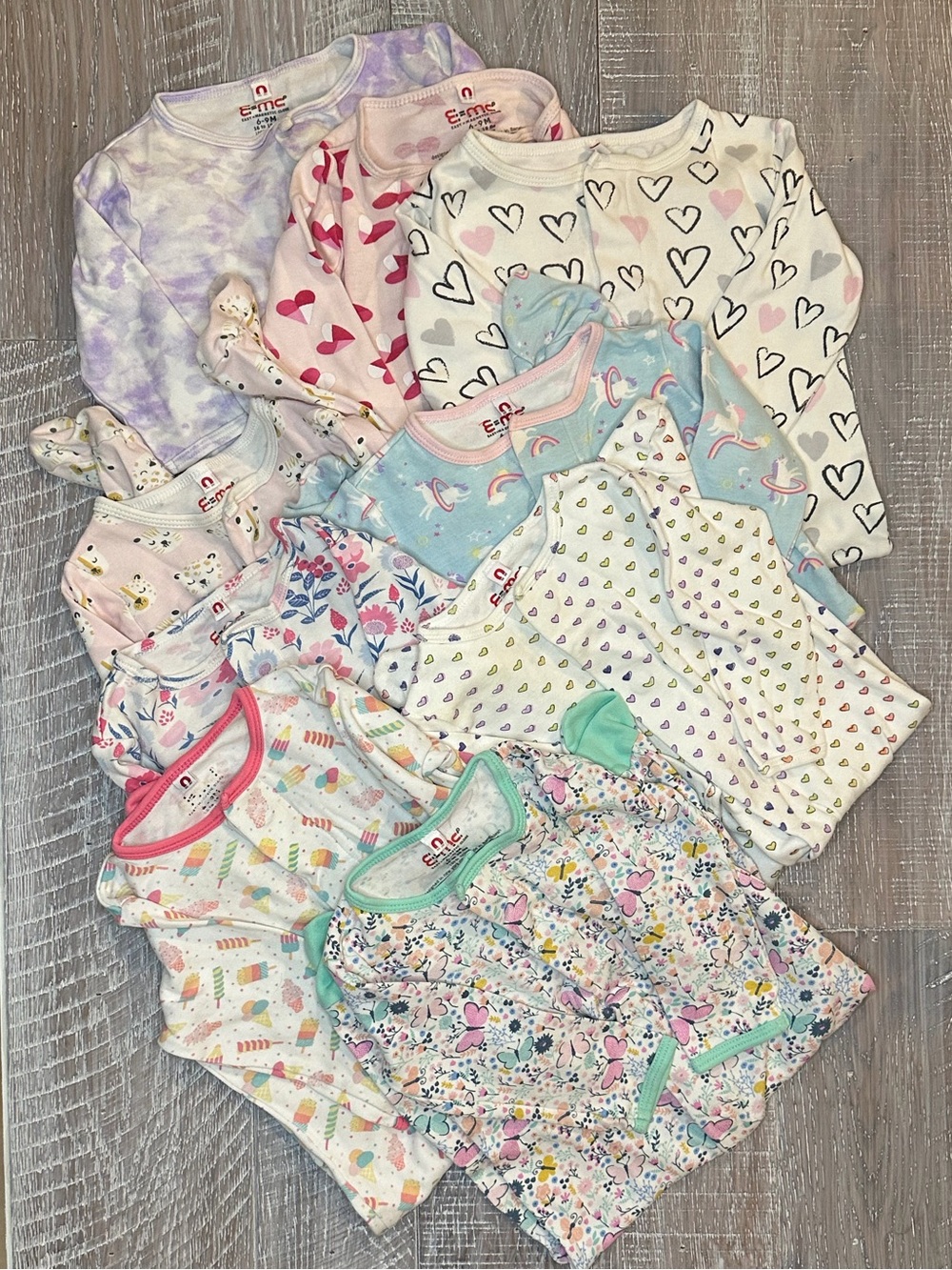 Lot of 9 Play Condition Magnetic Closure Cotton Onesies E=MC2